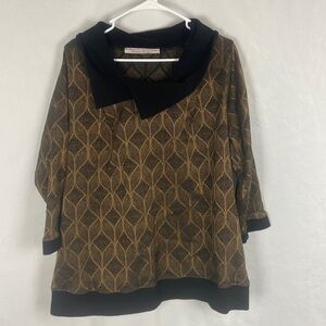 EUC Vintage Magnolia Hill Black and Gold Geometric Tapestry Sweater -Size XL